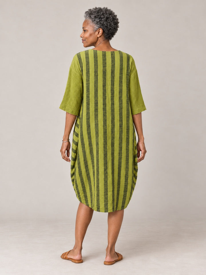 Cheyenne Stripe Gauze Pocket Dress in Apple, back view on model