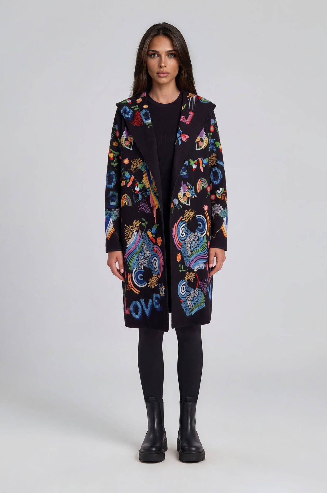 Adore Embroidered Love Hooded Jacket front view