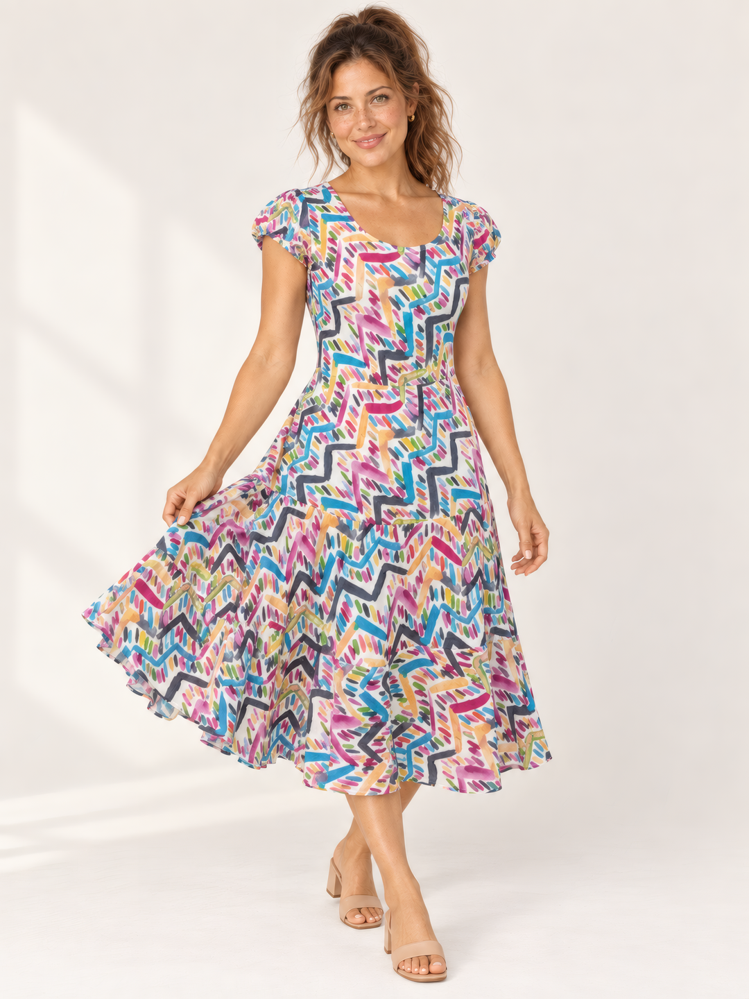 Dress Addict Jade Dress in Bright Colors, front view on model