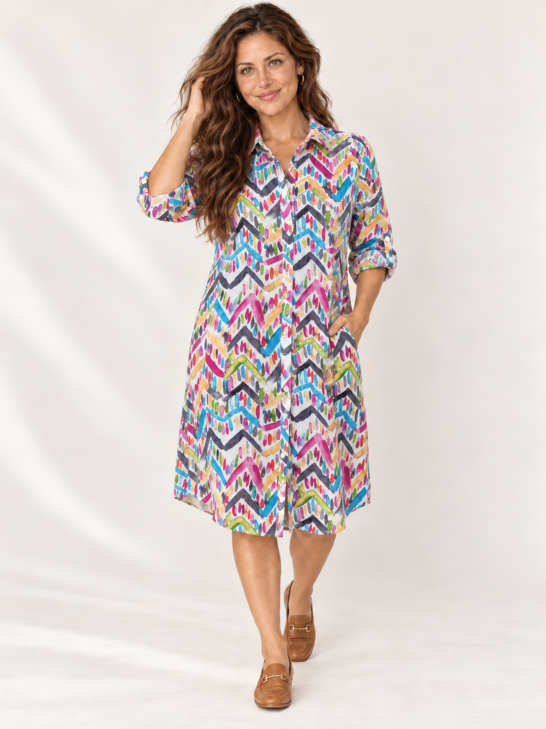 Dress Addict Jiji Dress in Bright Colors, front view on model