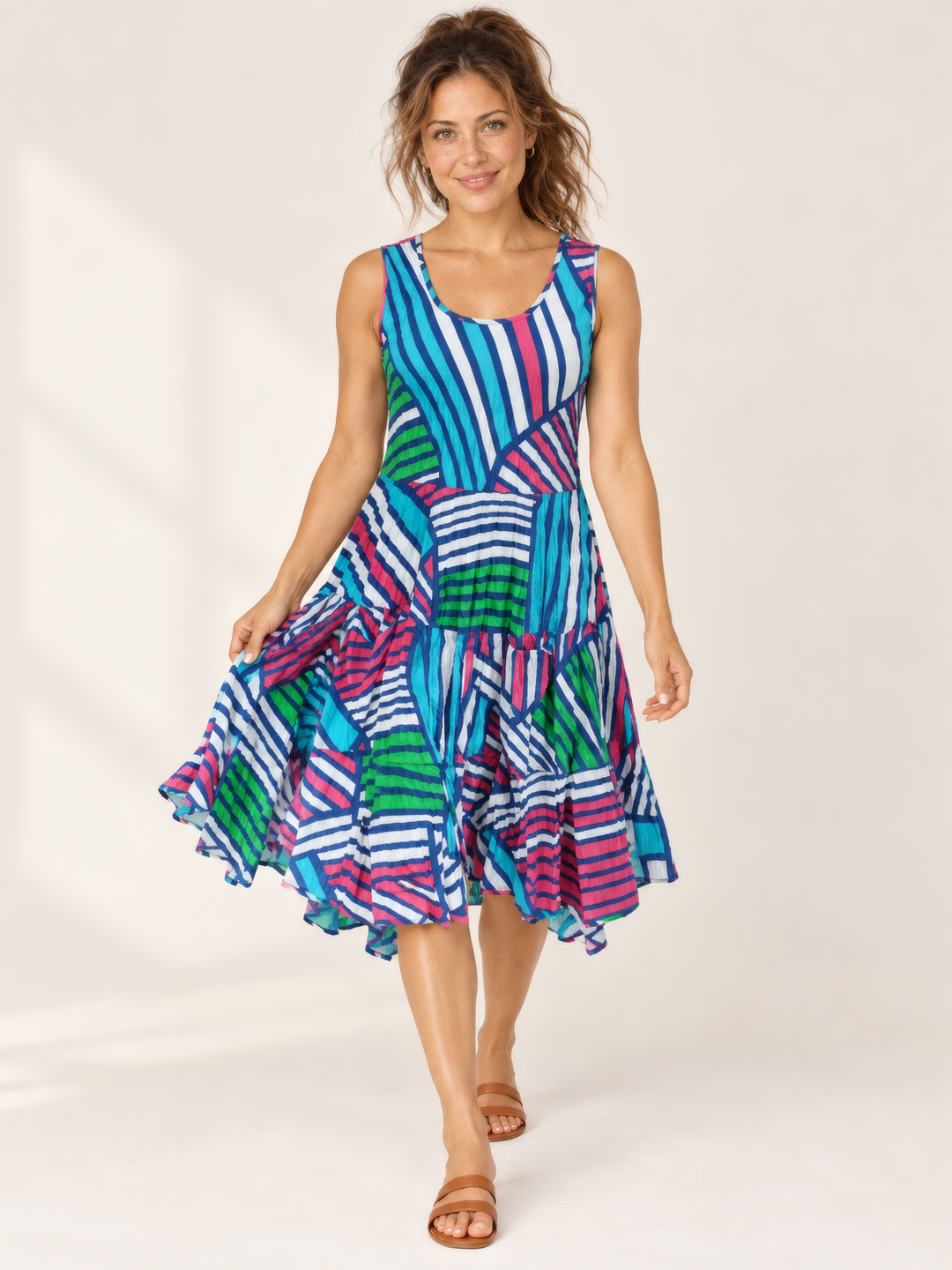Dress Addict Joy Dress in Bright Stripes, front view on model