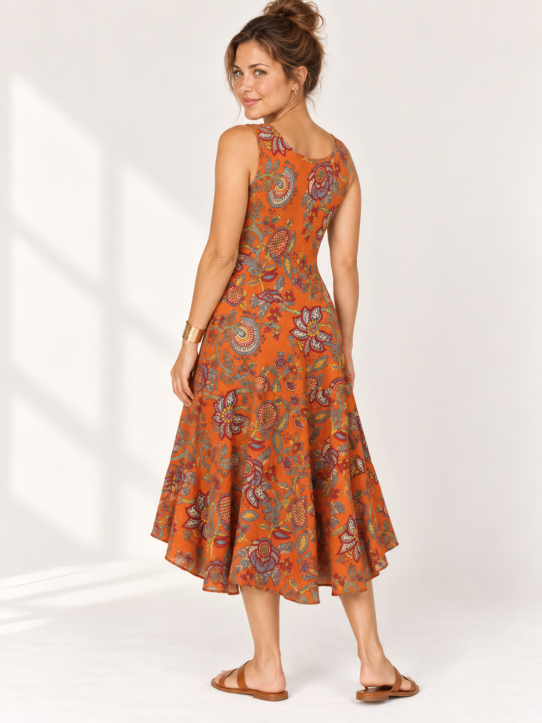 Dress Addict Joy Dress in Orange Paisley, back view on model