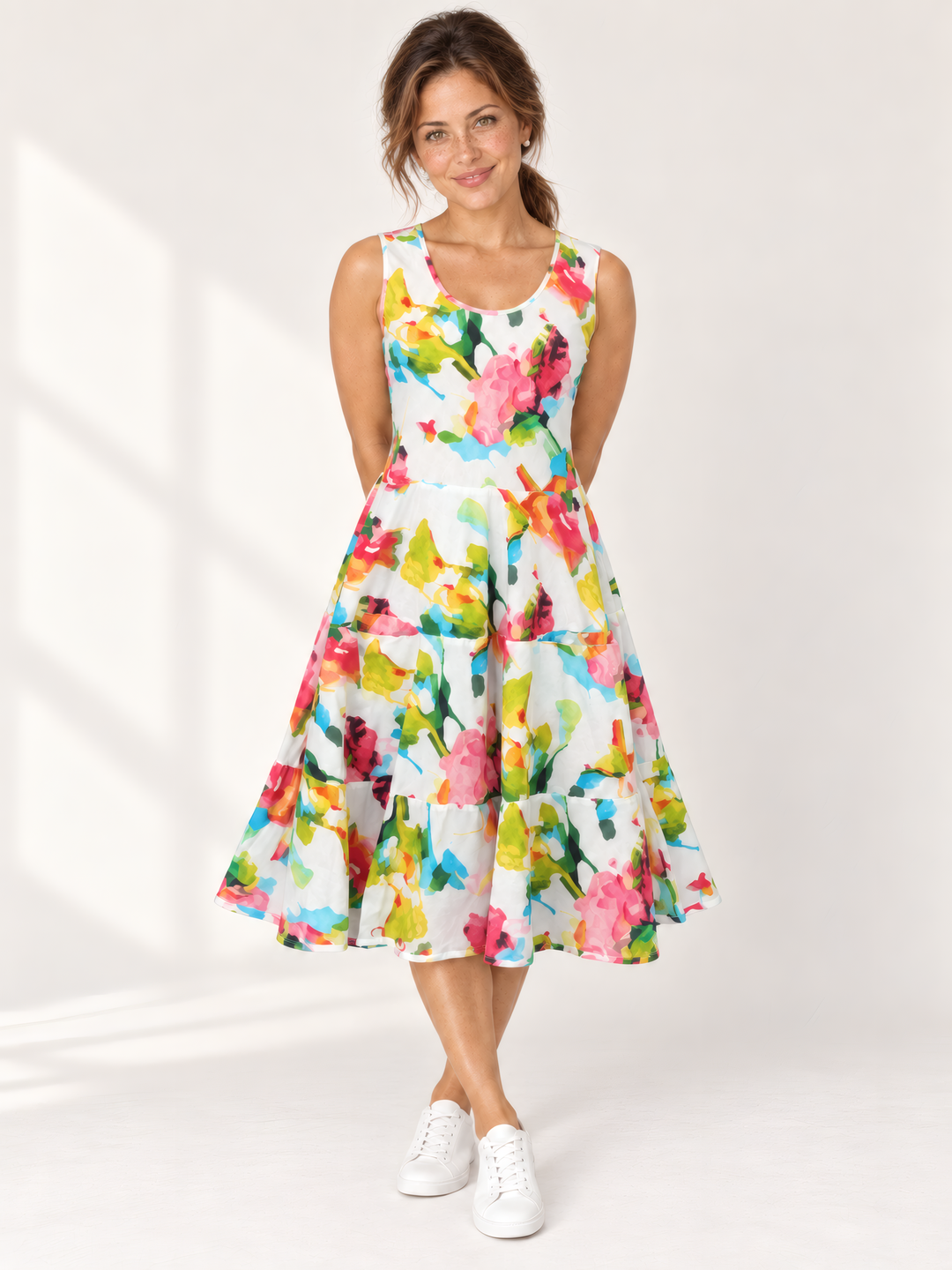 Dress Addict Joy Dress in Watercolors, front view on model