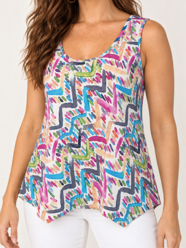Dress Addict Jus Top in Watercolors, close up of the fabric and details