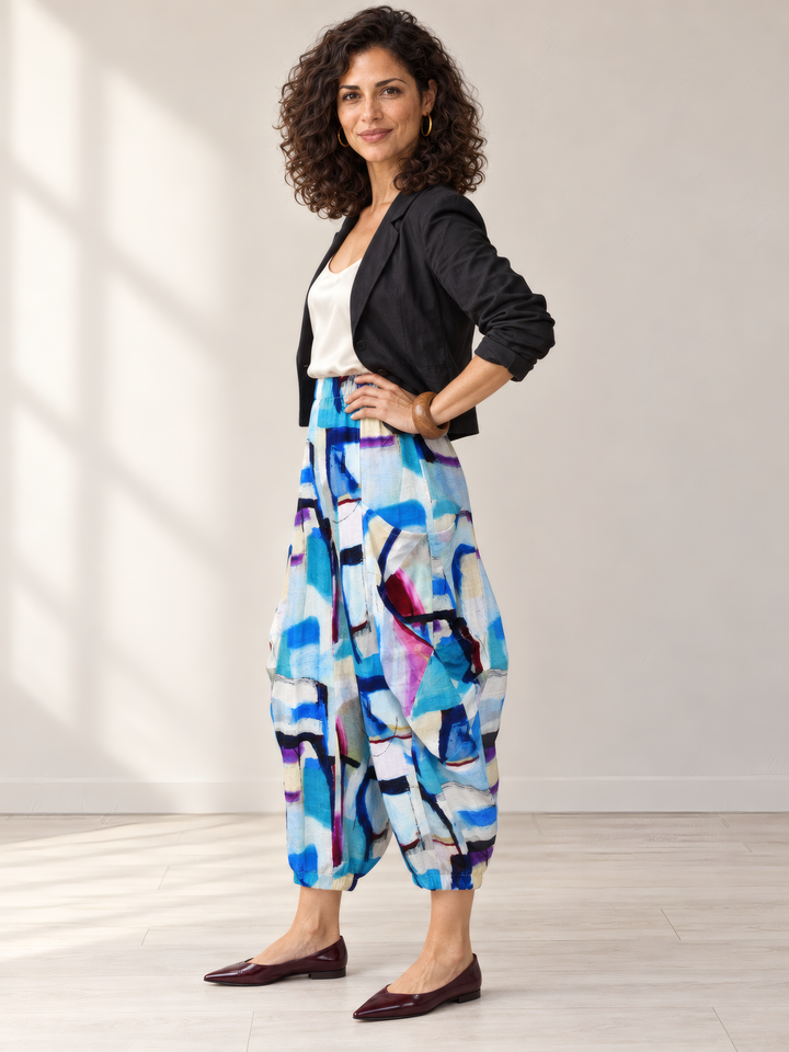 Eleven Stitch Design By Gerties Double Pocket Pant in Magic, side view on model