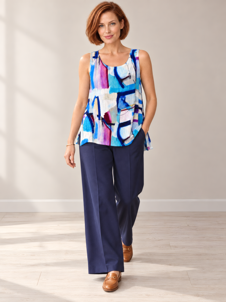 Eleven Stitch Design By Gerties Tank in Magic, on model, second angle