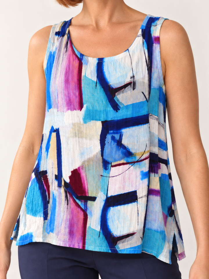 Eleven Stitch Design By Gerties Tank in Magic, close up of the fabric and details