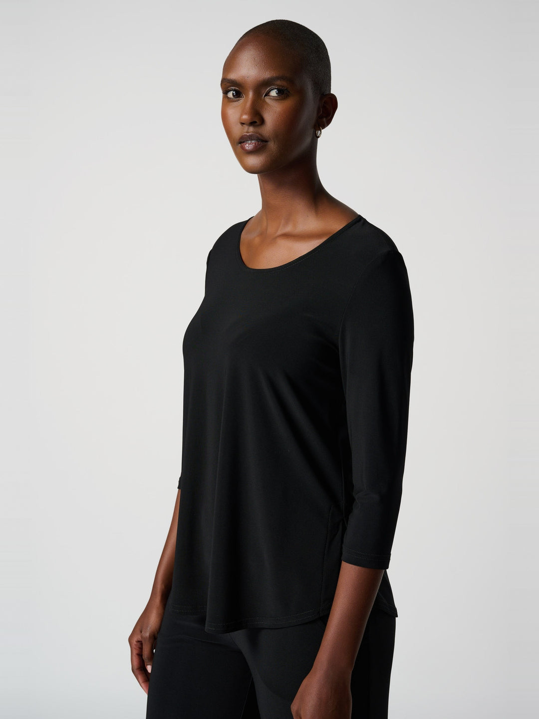 Joseph Ribkoff Classic Three Quarter Sleeve Tee in Black, front view on model