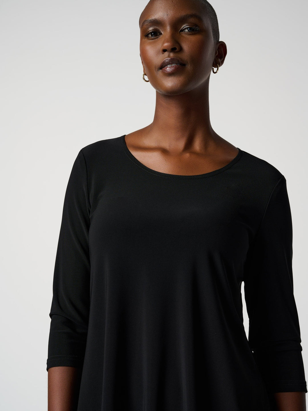 Joseph Ribkoff Classic Three Quarter Sleeve Tee in Black, front view on model