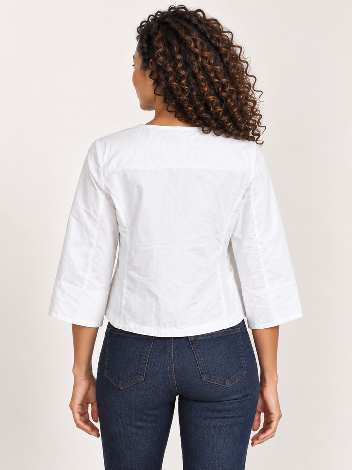 Back view, Kozan Arturo Jacket in White, boxy cropped jacket