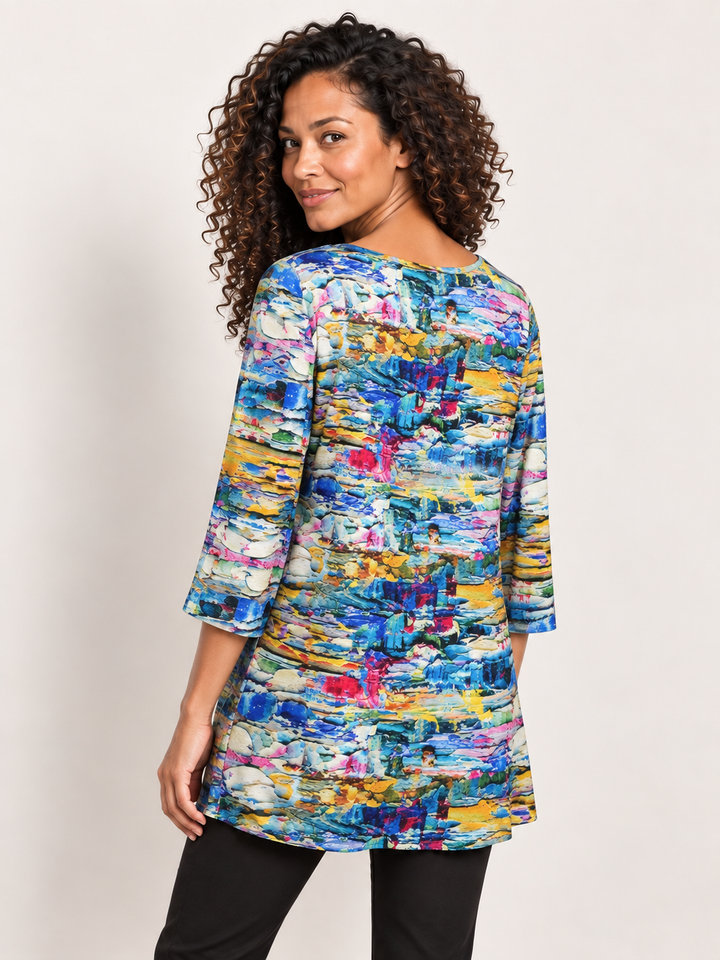 Back view, Kozan Janelle Tunic in Monet, painterly print