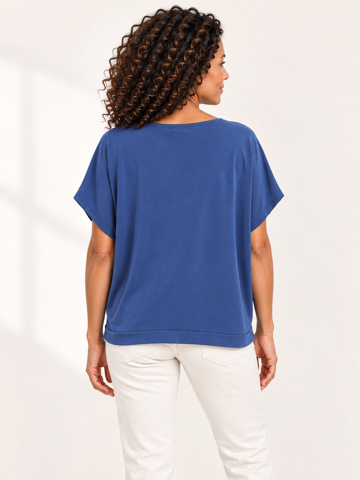 Back view, Kozan Salem Top in Sky, solid blue back
