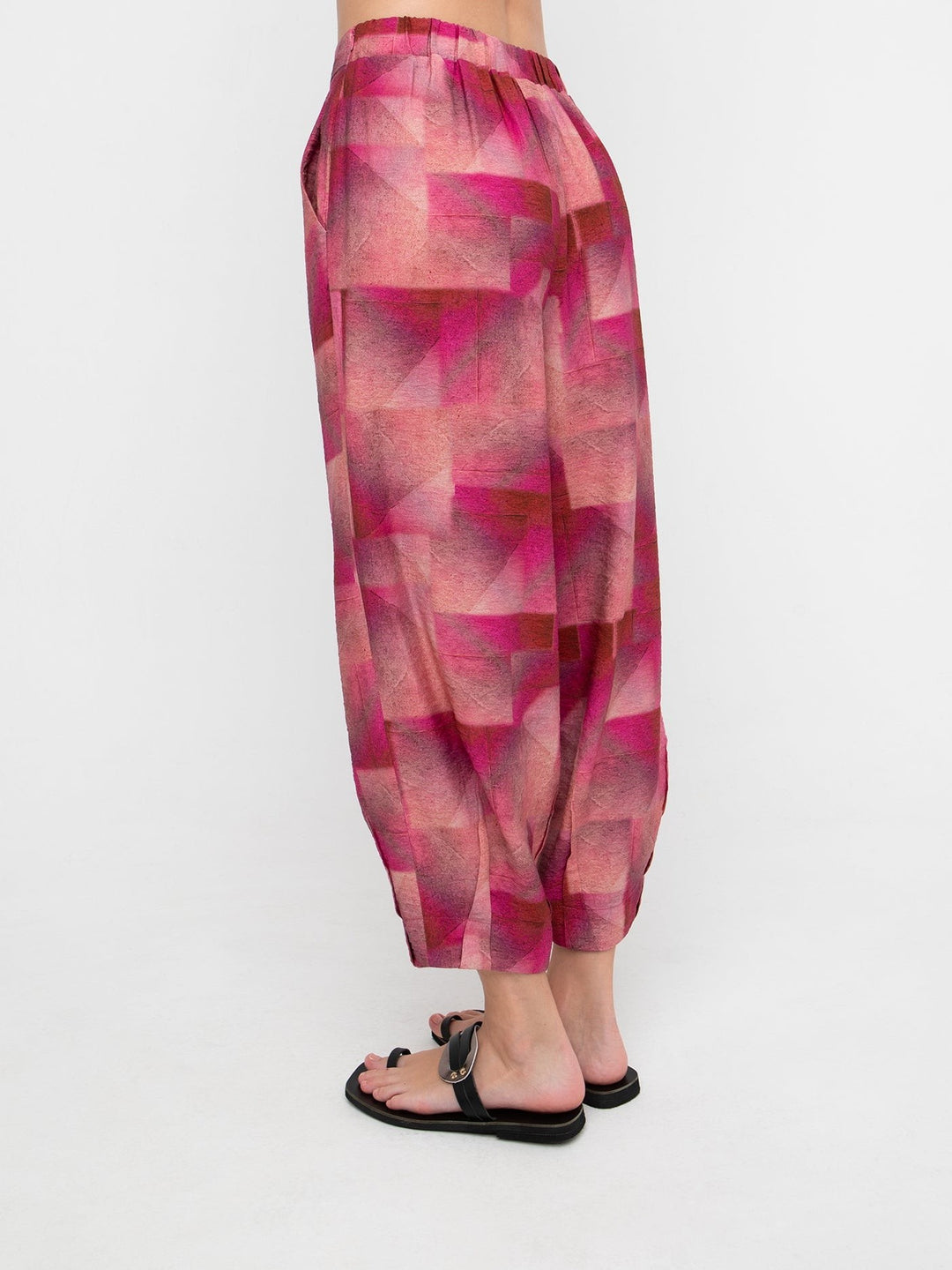 Ozai N Ku Silema Trouser in Geo Pink, side view on model