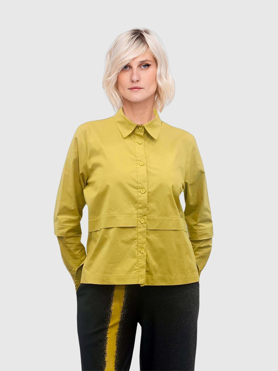 Ozai N Ku Solaris Shirt in Lemon, front view on model