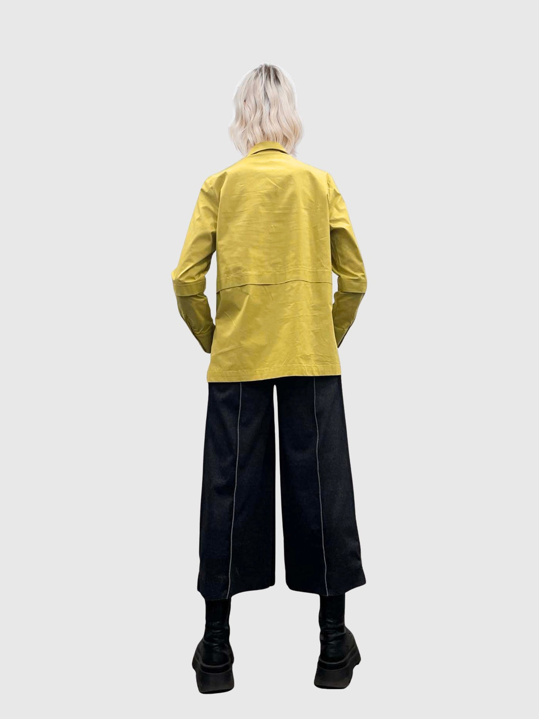 Ozai N Ku Solaris Shirt in Lemon, back view on model