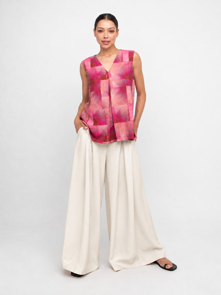 Ozai N Ku Thera A Line Tank Top in Geo Pink, front view on model