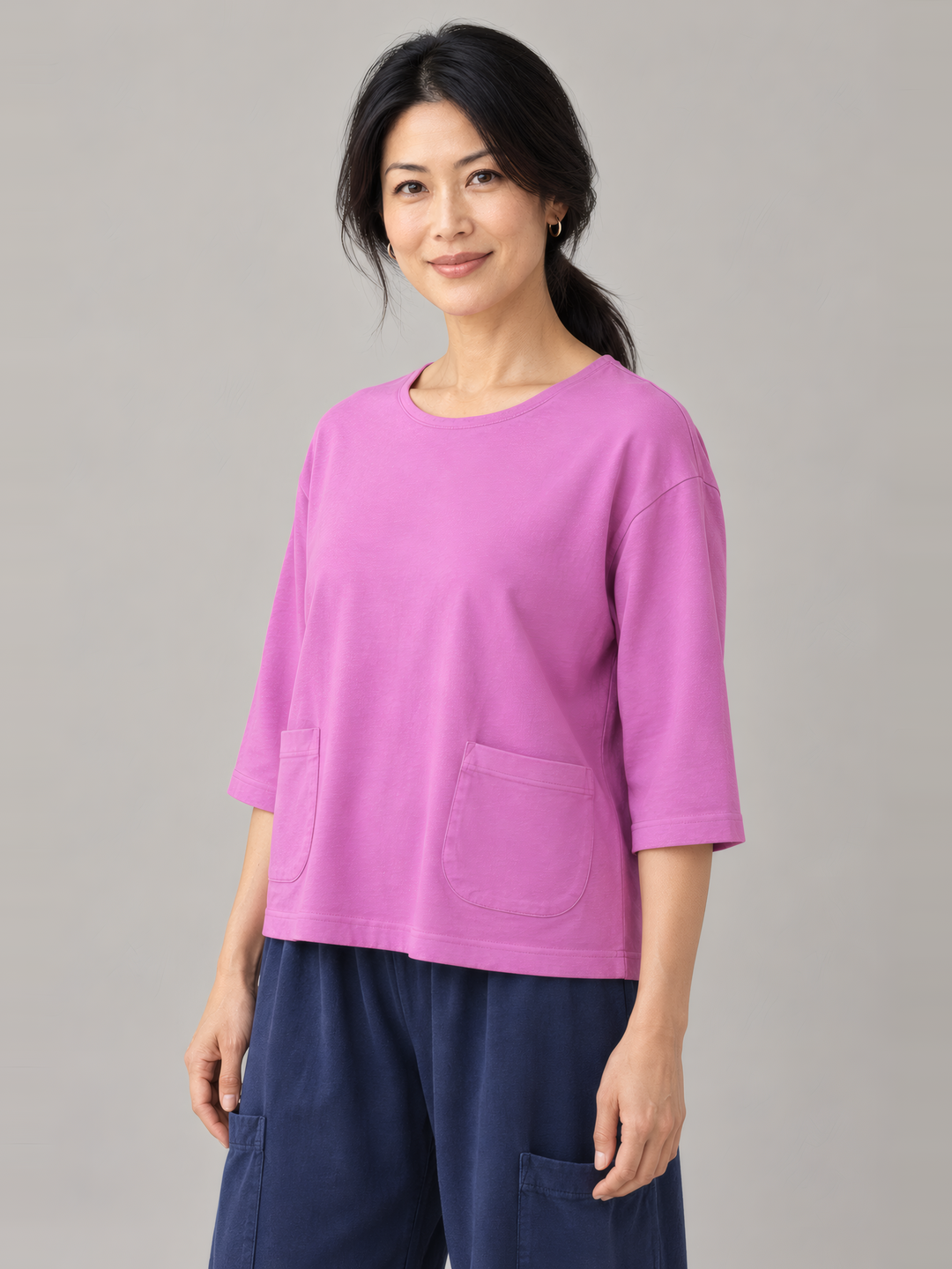 Pacific Cotton Boxy Shirt in Digitalis, front view on model