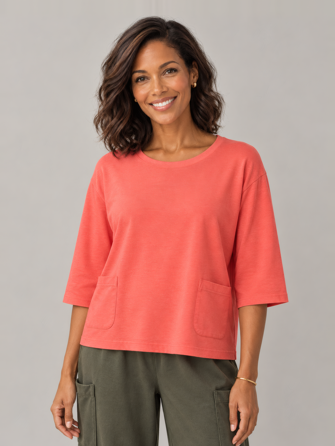 Pacific Cotton Boxy Shirt in Galah, front view on model