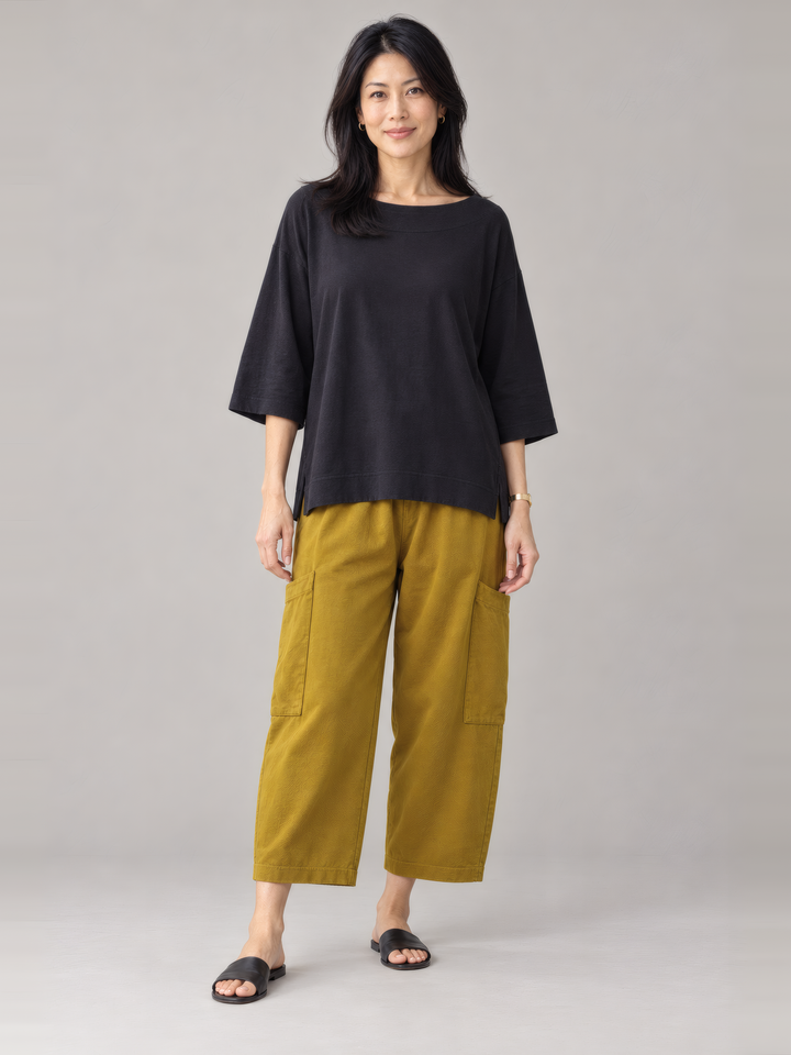 Pacific Cotton Pasha Pant in Honeycomb, front view on model