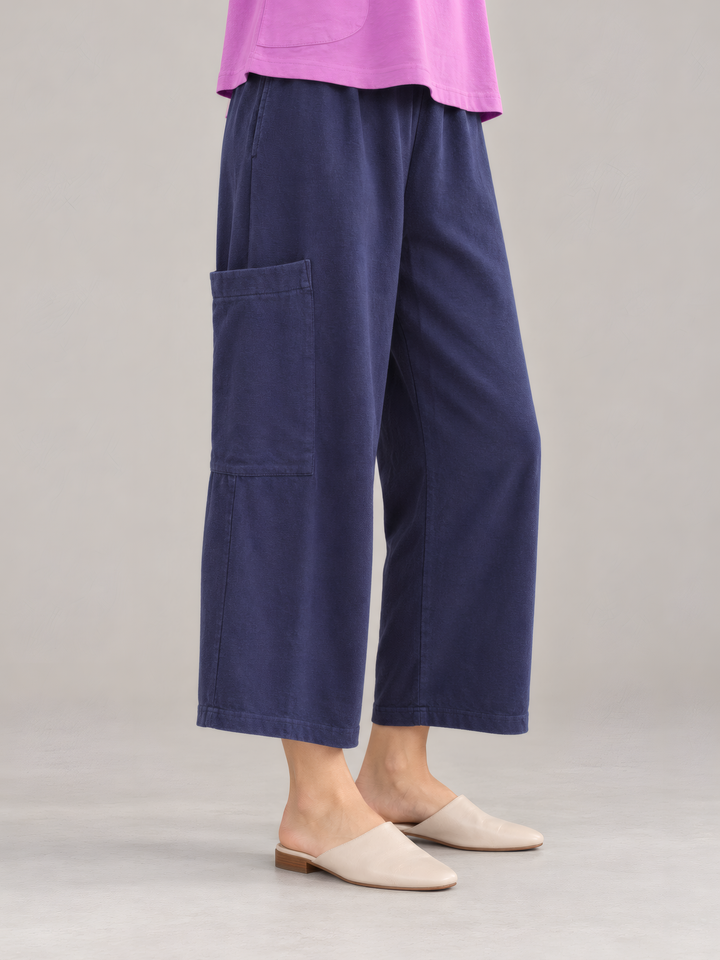 Pacific Cotton Pasha Pant in Stargaze, close up of the fabric and details
