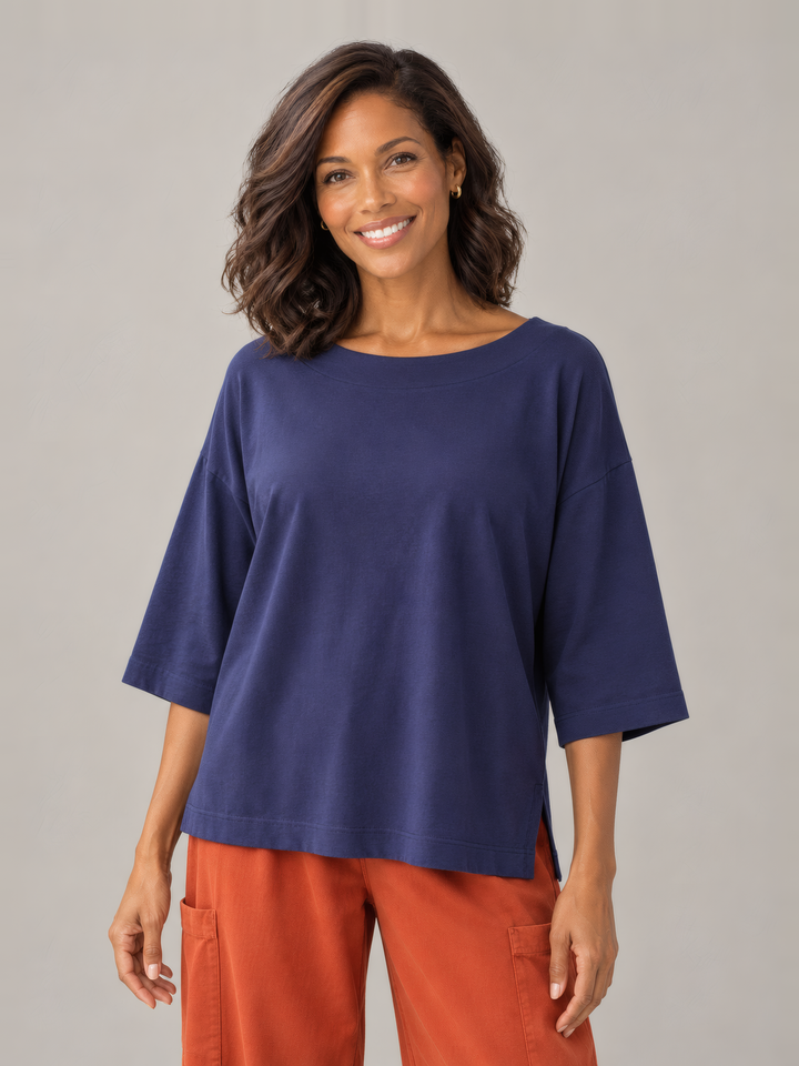 Pacific Cotton Resort Shirt in Stargaze, front view on model
