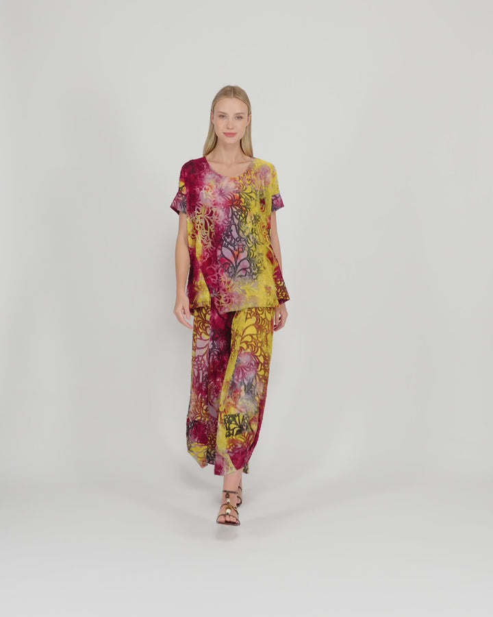 Alembika Tops - Reverie Trapeze Top, Raspberry/Gold