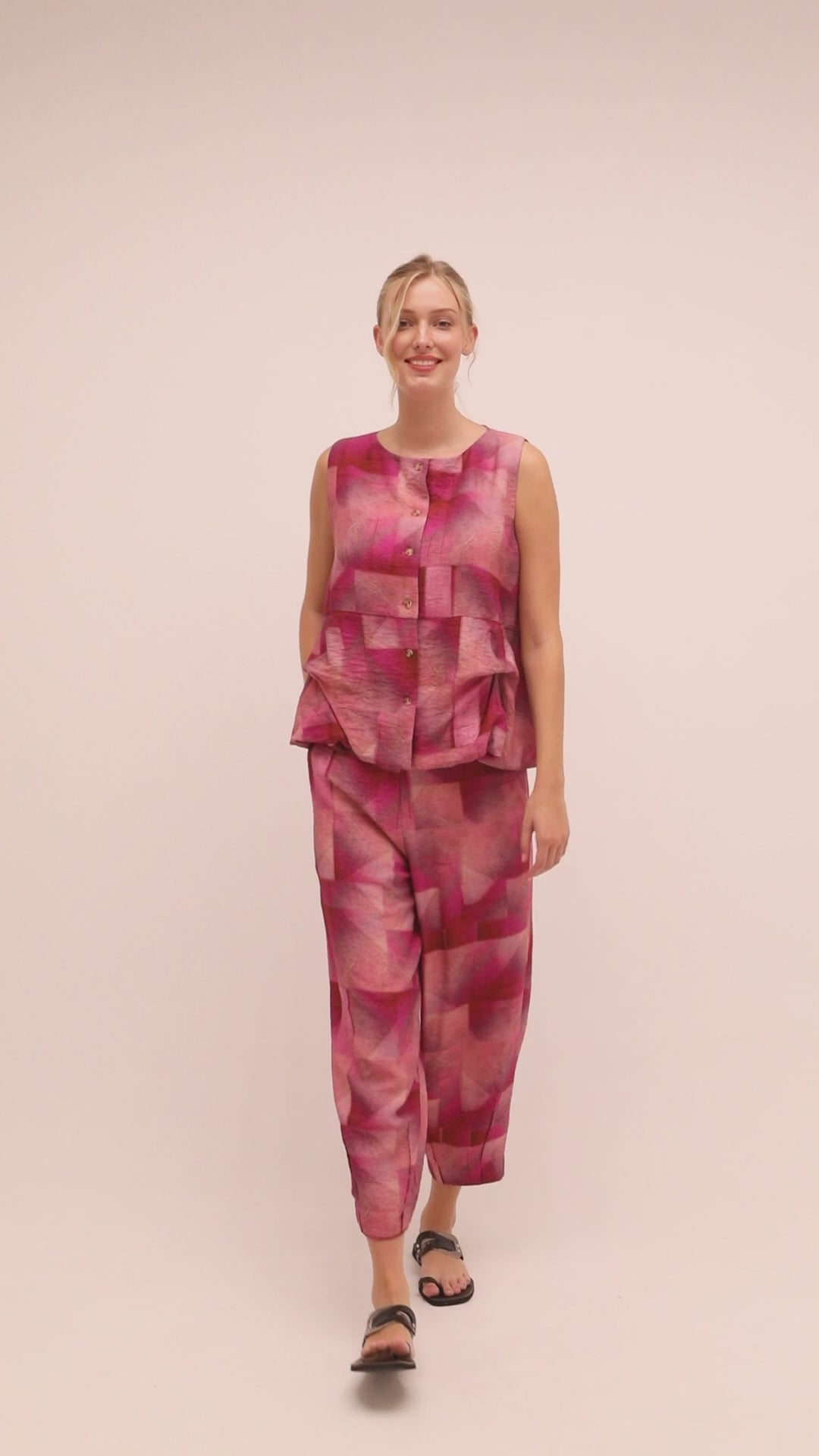 Ozai N Ku Feinos Button Tank, Geo Pink FINAL SALE ITEM