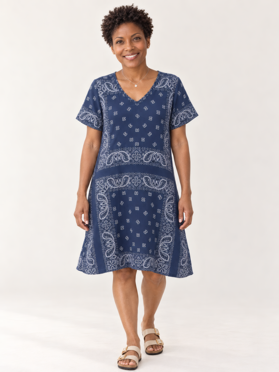 Shannon Passero Bandana Dress in Navy, front view on model