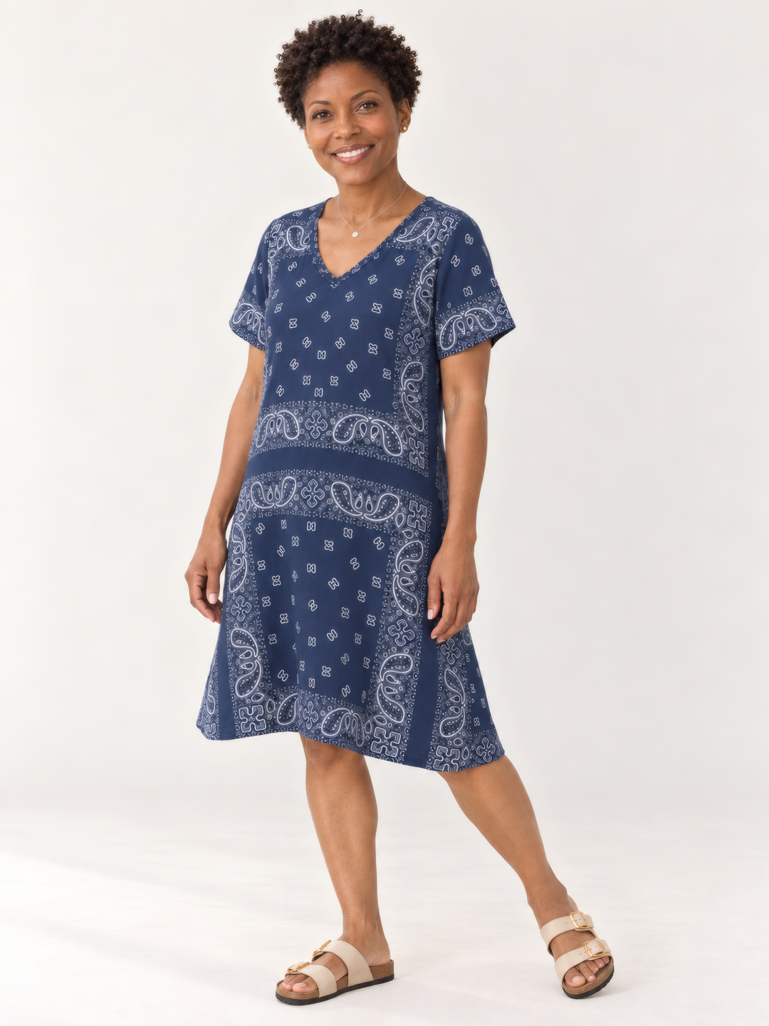 Shannon Passero Bandana Dress in Navy, on model, second angle