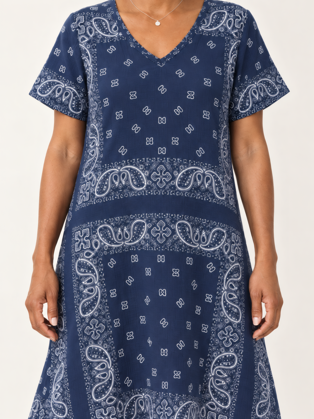 Shannon Passero Bandana Dress in Navy, close up of the fabric and details