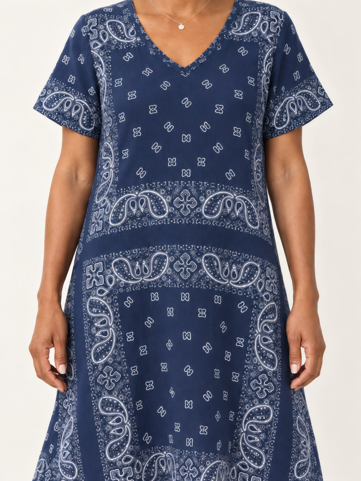 Shannon Passero Bandana Dress in Navy, close up of the fabric and details