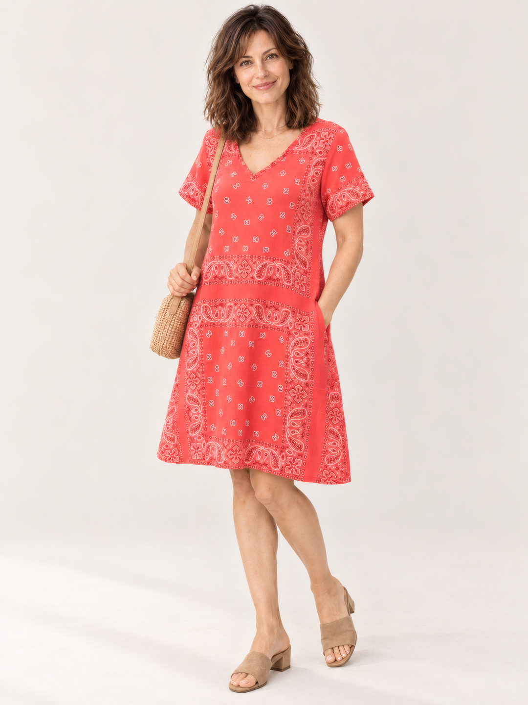 Shannon Passero Bandana Dress in Red, on model, second angle