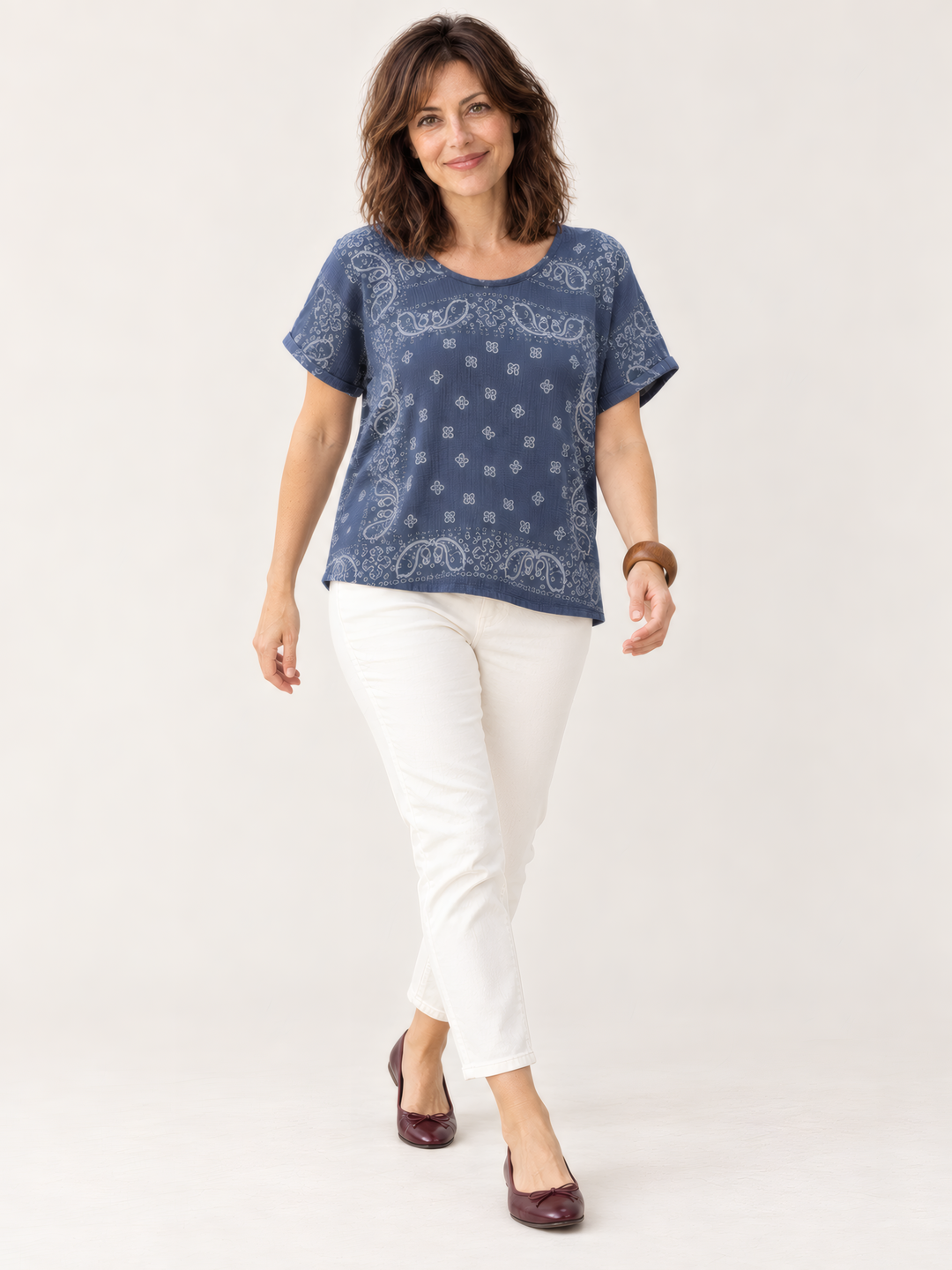 Shannon Passero Ella Top in Navy, on model, second angle