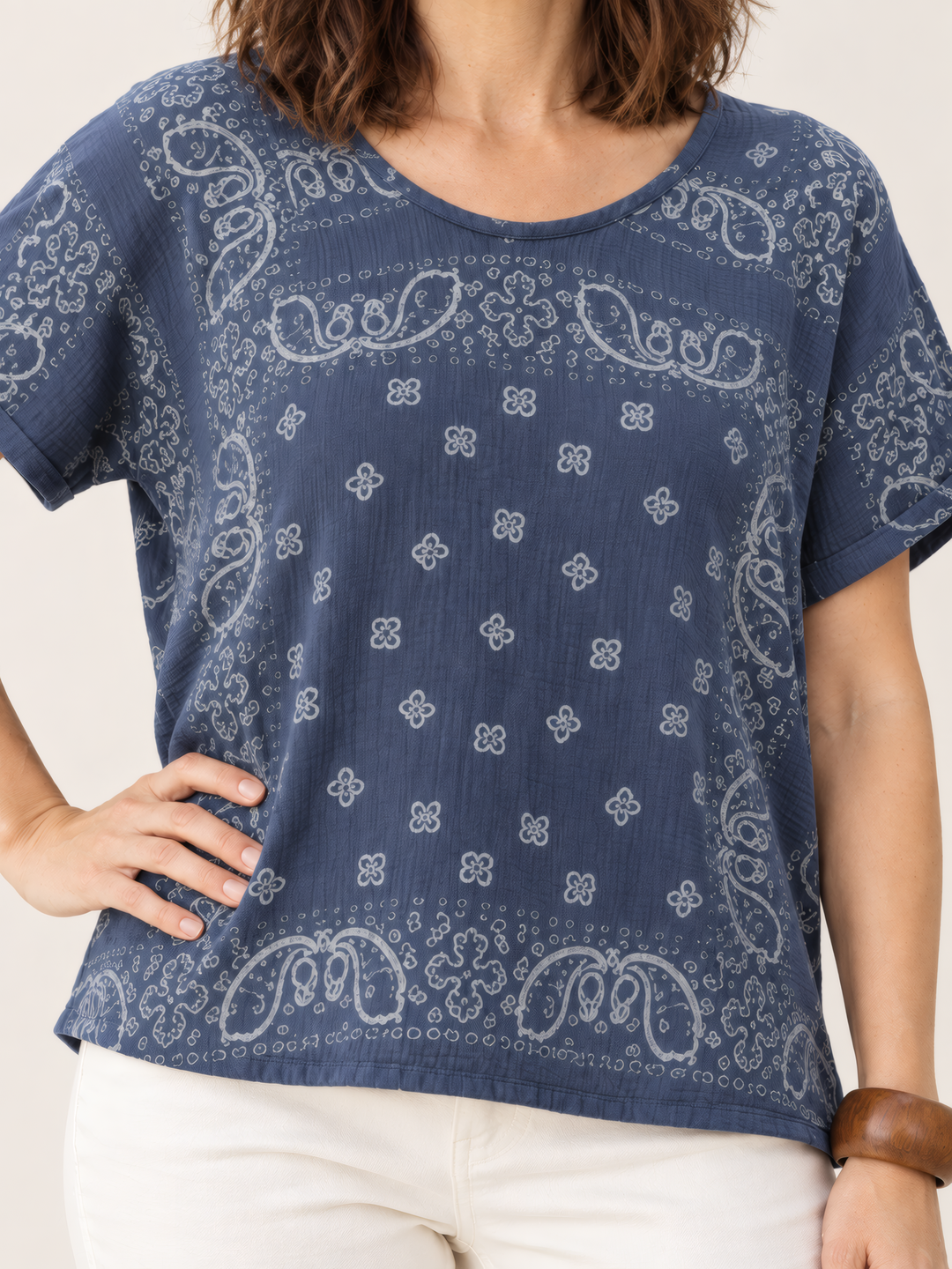 Shannon Passero Ella Top in Navy, close up of the fabric and details