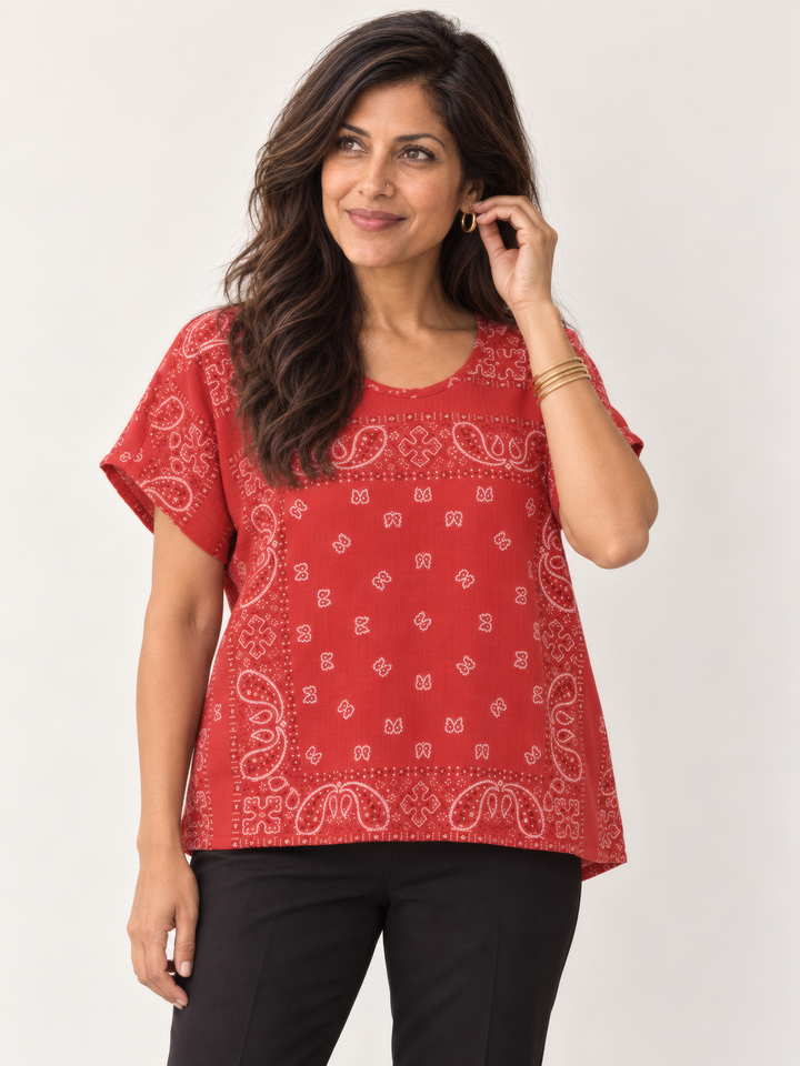 Shannon Passero Ella Top in Red, front view on model