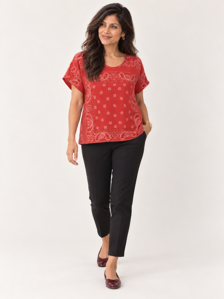 Shannon Passero Ella Top in Red, on model, second angle