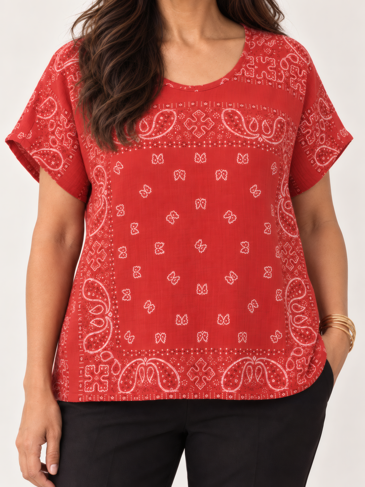 Shannon Passero Ella Top in Red, close up of the fabric and details
