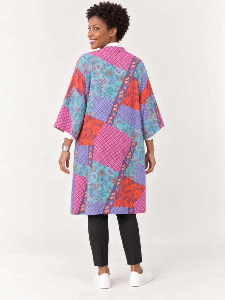 Shannon Passero Island Cardigan in Island Flower Mix, back view on model
