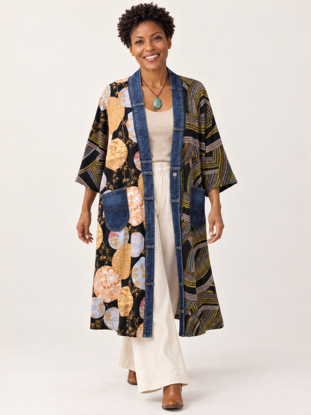 Shannon Passero Janis Cardigan in Asia Mix, front view on model