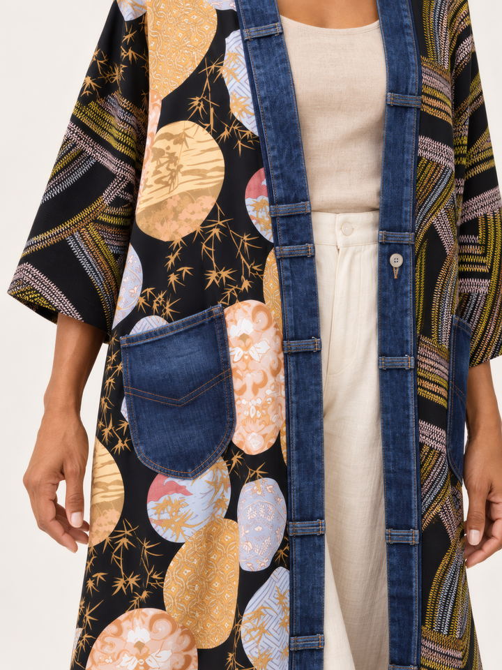 Shannon Passero Janis Cardigan in Asia Mix, close up of the fabric and details