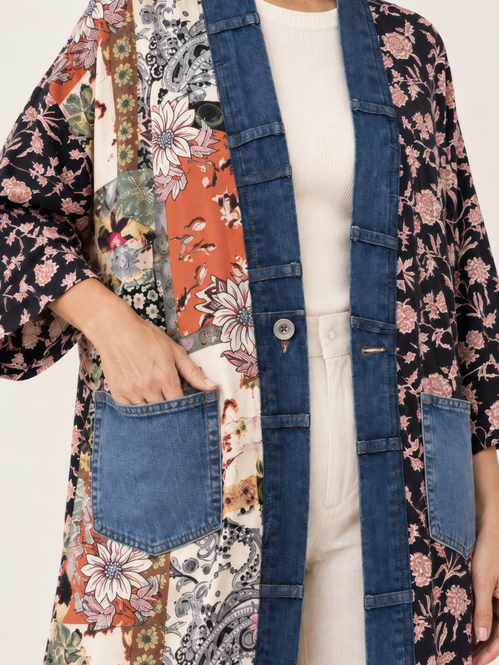 Shannon Passero Janis Cardigan in Rust Mix, close up of the fabric and details