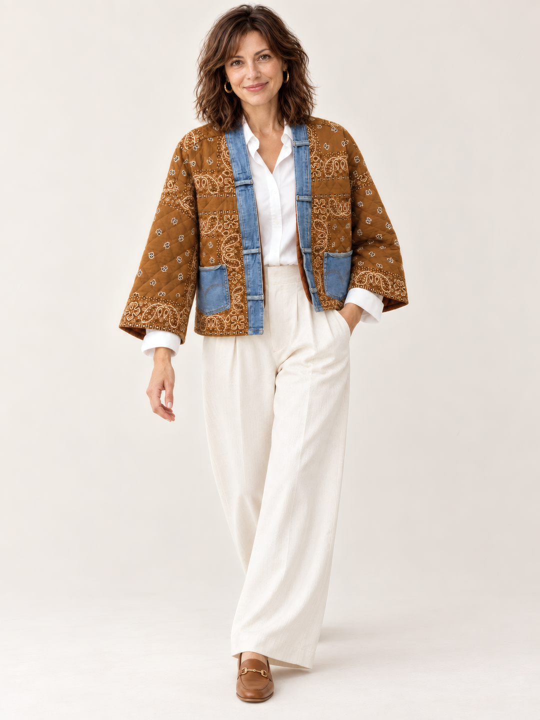 Shannon Passero Kai Kimono in Camel, on model, second angle