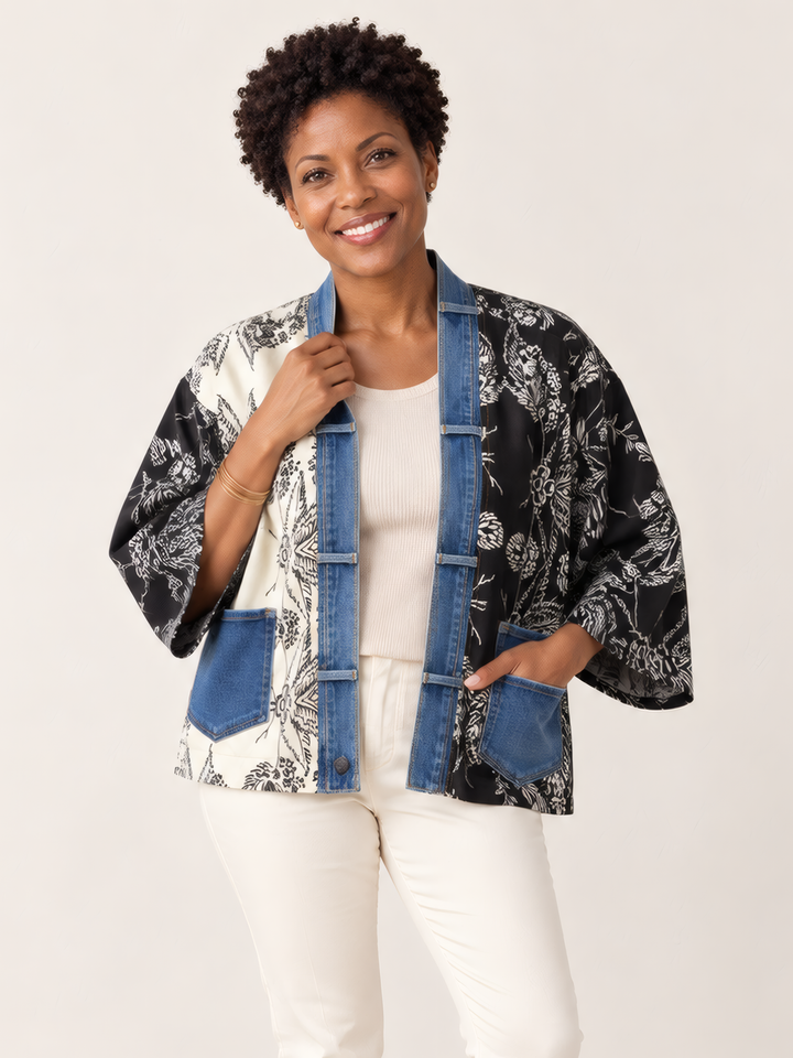 Shannon Passero Karol Cardigan in Monochrome Mix, front view on model