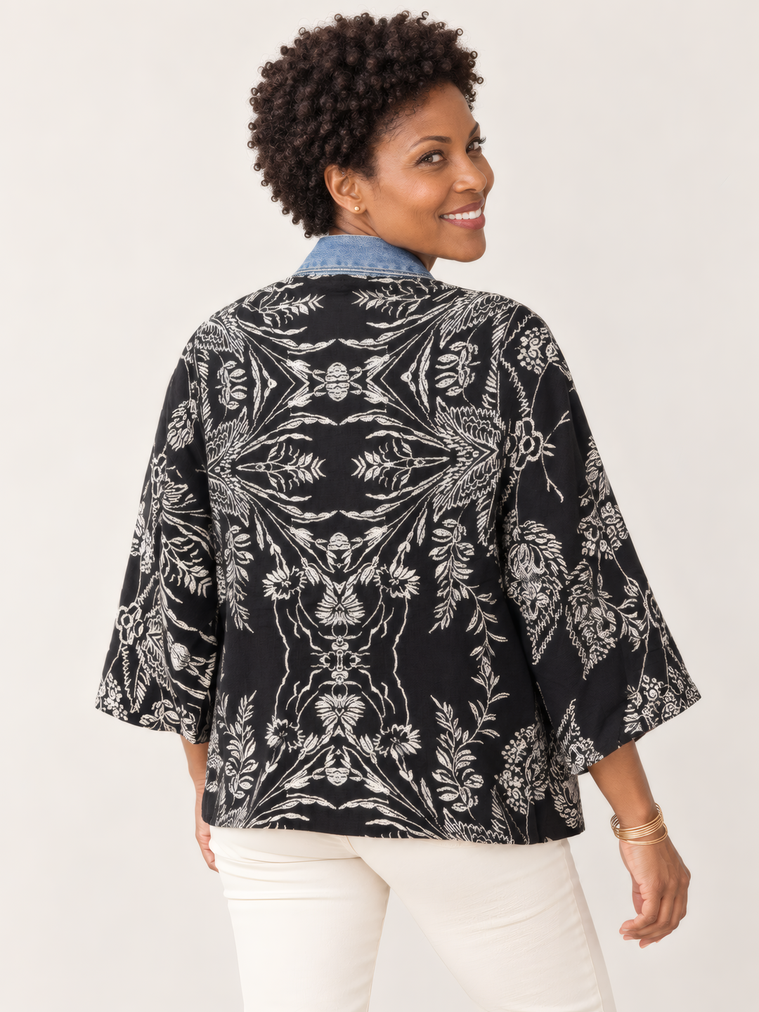 Shannon Passero Karol Cardigan in Monochrome Mix, back view on model