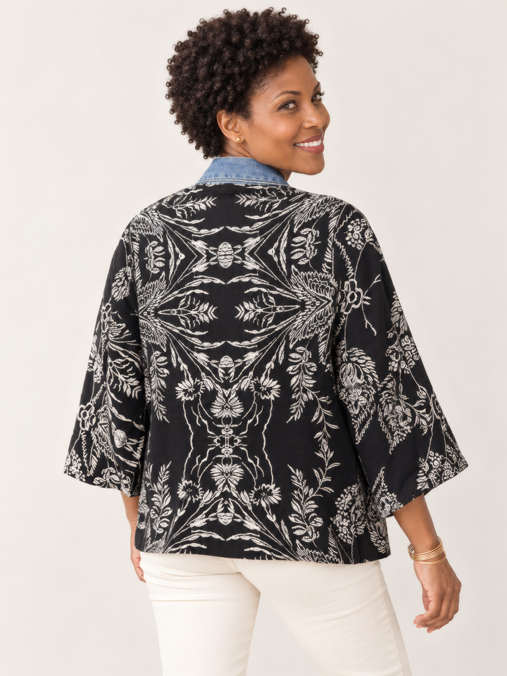 Shannon Passero Karol Cardigan in Monochrome Mix, back view on model