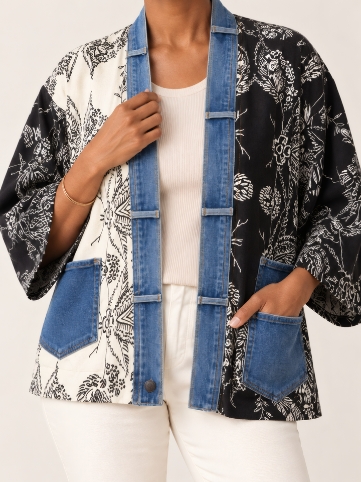 Shannon Passero Karol Cardigan in Monochrome Mix, close up of the fabric and details