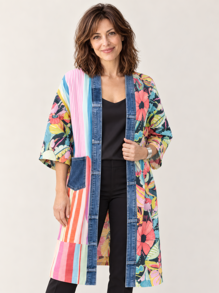 Shannon Passero Mabel Cardigan in Serendipity Print Mix, front view on model