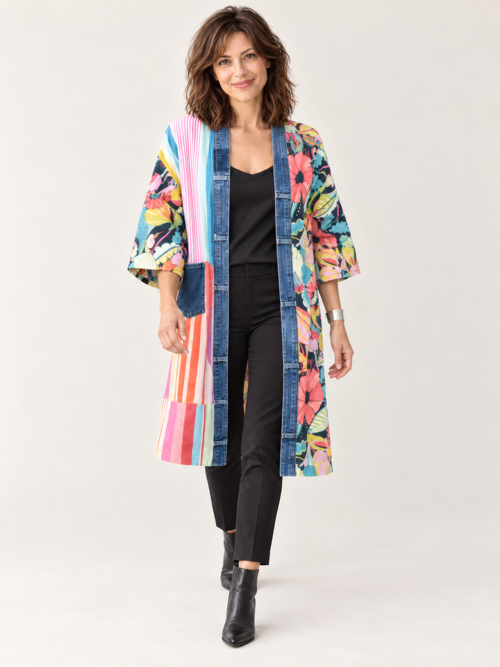 Shannon Passero Mabel Cardigan in Serendipity Print Mix, on model, second angle