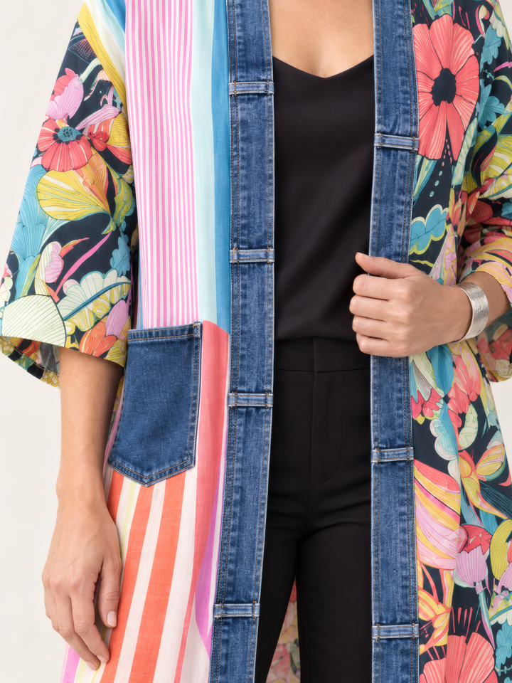 Shannon Passero Mabel Cardigan in Serendipity Print Mix, close up of the fabric and details