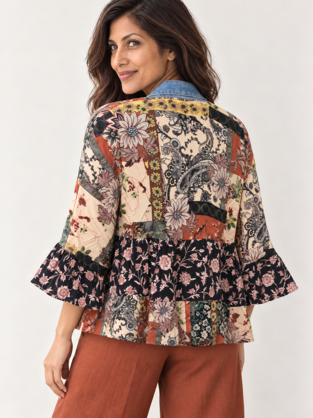 Shannon Passero The Tiffany Cardigan in Rust Mix, back view on model